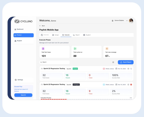 Cycluno execute screen